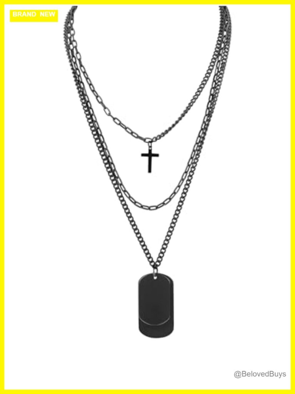 Gothic Layered Stainless Steel Cross Dog Tag Necklace